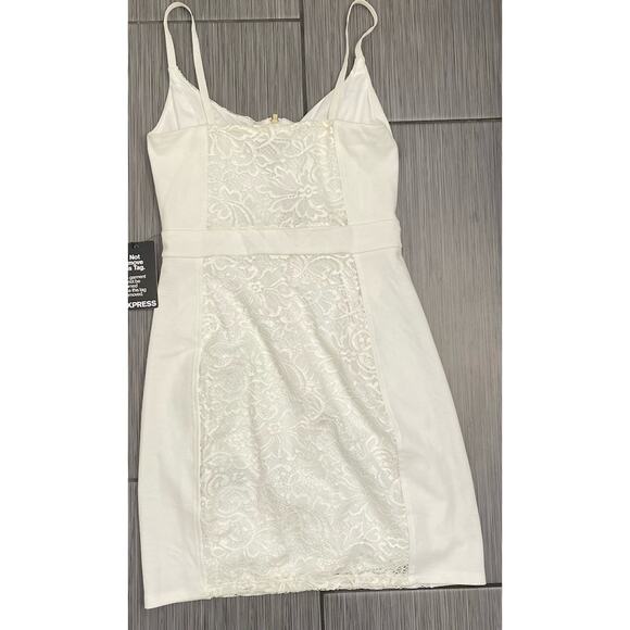 Express White Body Con Mini Dress Lace Zipper Size 2 NWT Graduation - Picture 3 of 5